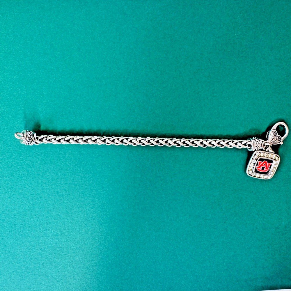 AUBURN UNIVERSITY Silver Tone Bracelet Rhinestones 7.75" Long Heart Lock Closure - Picture 2 of 7